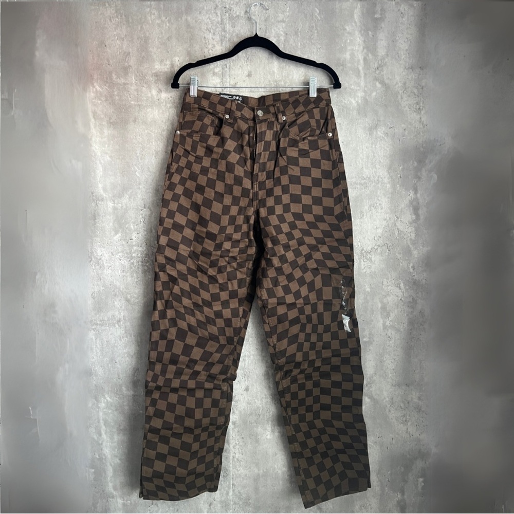 NWT H&M Brown Checker Print Pants Women’s Size 6